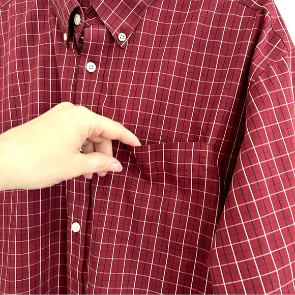 Eddie Bauer Mens Red Plaid Checkered Long Sleeve Button Up Dress Shirt L Cotton - Picture 10 of 13
